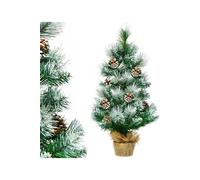 Mini Arbre de Noël Artificiel de Table H60CM en PVC avec 34 Branches,Décoré de Pommes de Pin Base de Ciment en Toile de Jute G