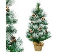 Mini Arbre de Noël Artificiel de Table H60CM en PVC avec 34 Branches,Décoré de Pommes de Pin Base de Ciment en Toile de Jute G
