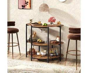 Mini-bar avec 3 niveaux - Structure en métal robuste - Plateau de table en bois durable - Couleur marron