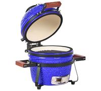 Mini Barbecue Extérieur en Céramique au Charbon de Bois avec Couvercle et Thermomètre Grille de Cuisson Bleu Kamado