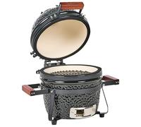 BELIANI Barbecue au charbon de bois noir, barbecue en céramique de type Kamado avec couvercle, thermomètre et grille de cuisson