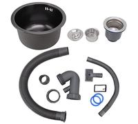 Mini Barre Évier Ronde Inox, Bassin Grande Capacité, Accessoires Vidange, Noir, 11,73 x 10,04 x 6,50 po