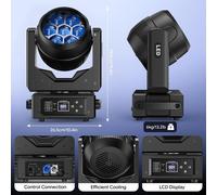 Mini Bee Eye : Projecteur mobile LED - Éclairage de scène - 200W - 7 LED RGBW - Zoom et mise au point - Effet faisceau et éclairage uniforme - DMX512/RDM, contrôle audio - Prise EU