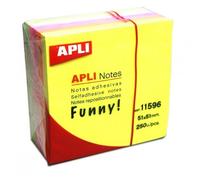APLI Notes adhésives Funny 51 x 51 mm – mini-bloc 250 feuilles 5 couleurs fluorescentes