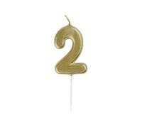 Mini bougie d'anniversaire en forme de chiffre 2 dorée métallique (3 cm x 11 cm) - Décoration de fête élégante et éblouissante - Parfait pour les anniversaires ou les événements d'anniversaire de