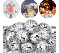 Mini boule Disco miroir, 10 pièces, lumière de scène réfléchissante rotative, boule de verre argentée brillante, décor de gâteau de noël, d'anniversaire, de mariage Sliver 10pcs