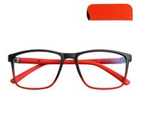 Mini Brille - Lunettes Anti-Lumière Bleue Légères avec Branches Flexibles, Monture en Plastique Grande et Rectangulaire Noire avec Accent Rouge, Lunettes de Lecture Hommes et Femmes 1.0 Dioptries