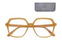 Mini Brille - Lunettes Anti Lumière Bleue Oversize Hexagonale, Boite Inclus, Grande Monture en Plastique (Coloré gelée marron), Lunettede Lecture Femme + 1.0 Dioptrie