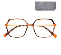 Mini Brille - Lunettes Anti Lumière Bleue Oversize Hexagonale, Monture Légère Plastique & Branches Métal (Écaille de tortue avec détails orange), Boite, Lunette d’Ordinateur pour Femme + 2.0 Dioptrie