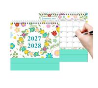 Mini Calendrier de Table 2027-2028 Planificateur Travail Personnel 18 Mois | Calendrier Chevalet Pour Étudiants Enseignants Femmes Hommes Anniversaire Fête Bureau Maison Dortoir S1-Le printemps fleurit