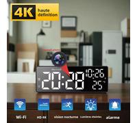 Mini caméra HD4K avec horloge, visualisation à distance, détection de mouvement, lumière numérique réglable, fonction d'alarme, caméra miniature pour la maison alarm clock