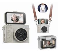 Mini caméra RETRO vidéo 2K pendentif porte-clés rotatif écran / XREC X7 / Beige