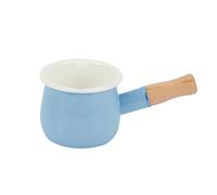 Mini casserole à lait, thé, café, œufs, casserole à lait en émail avec poignée en bois, 512 ml, antiadhésive (gris-bleu)