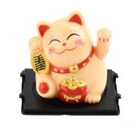 Mini chat porte-bonheur à énergie solaire pour décoration de maison, bureau, voiture, tableau de bord, anniversaire, noir, blanc, jaune, figurine de fortune en plastique avec pépite dorée (sac