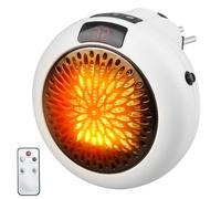 Mini Chauffage d'Appoint Enfichable, 900W Chauffage Soufflant Ceramique avec Télécommande Radiateur Soufflant Silencieux avec Minuterie 12h et Affichage LCD pour Salle de Bain Chambre (Blanc)