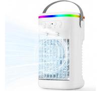 Mini climatiseur, appareil de climatisation mobile 4 en 1 sans tuyau d'évacuation, refroidisseur d'air à eau, 3 vitesses et 2 modes brumisation, ventilateur USB silencieux avec éclairage LED de 7 coul