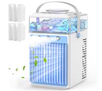 Mini Climatiseur Mobile 5 en 1, Ventilateur Portable, Ventilateur Climatiseur avec 3 Vitesses et 3 Modes Brumisation, Contrôle APP, Climatiseurs Sans Évacuation pour Chambre Voiture, 6 Glaçons