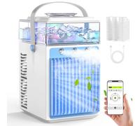 Mini Climatiseur Mobile 5 en 1, Ventilateur Portable, Ventilateur Climatiseur avec 3 Vitesses et 3 Modes Brumisation, Contrôle APP, Climatiseurs Sans Évacuation pour Chambre Voiture, 6 Glaçons