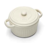 Mini cocotte avec couvercle, plat à gratin en céramique avec poignées et couvercle, petits plats ronds pour lasagnes, soufflés, crèmes brûlées, desserts, pour micro-ondes et four (blanc, S-250ml-1pc)