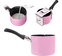Mini-cocotte avec poignée, 550 ml, 10 cm, petit pot à lait, chauffe-beurre avec revêtement antiadhésif, mini marmite à soupe, pot à lait avec deux becs verseurs (rose)