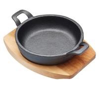 Mini-cocotte en fonte, avec planche de service en bois, adaptée au four et compatible avec les plaques à induction, de forme ronde et de couleur noire