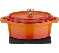 Mini Cocotte GSW, Fonte d'acier massive, Induction, Orange, Intérieur émaillé blanc, Avec support en ardoise