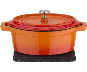Mini Cocotte GSW, Fonte d'acier massive, Induction, Orange, Intérieur émaillé blanc, Avec support en ardoise
