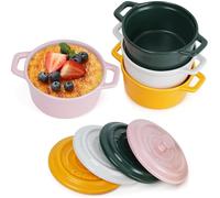 Mini cocotte individuelle en porcelaine 270 ml avec couvercle - Lot de 4 ramequins empilables adaptés micro-ondes