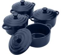 Mini-cocottes Pannetjes avec couvercle, lot de 4 - 170 ml, rondes, bleues - Bols et ramequins pour rôtis, soufflés, crème brûlée et lasagnes