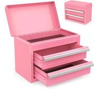Mini coffre d'atelier – 2 tiroirs et compartiment supérieur – Robuste et élégant – Pour l'atelier et le bureau – Modèle rose