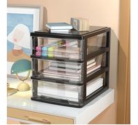 Mini commode tour de rangement plastique 3 petits tiroirs noir 17x24x30cm