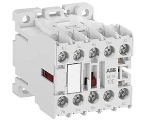 Mini contacteur, modèle MC1A310AT1, 3 contacts principaux NO et 1 contact auxiliaire NO, 24 V 50/60 Hz, blanc, 5,6 x 4,5 x 4,8 cm (référence : 1SAL102617R9901)