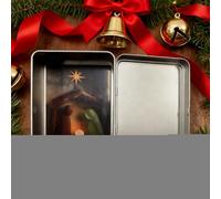Mini Crèche De Noël Dans Une Boîte En Fer Blanc - Coffret De Poche Portable En Métal Avec 3D Figurines De La Sainte Famille, Des Moutons Et De Jésus En Verre De Mer Pour La Famille Et Les Amis