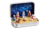 Mini crèche métal à couvercle rabattable, cadeau de Noël | Toile de fond étoilée en métal à couvercle rabattable, décor de vacances Portable à collectionner