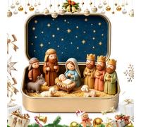 Mini crèche métal à couvercle rabattable, cadeau de Noël | Toile de fond étoilée en métal à couvercle rabattable, décor de vacances Portable à collectionner