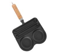 Mini-crêpière Divisée en Fonte Noire, Poêle à Œufs et saucisses | Surface Antiadhésive, Poignée en Bois, Fond Plat, pour Petits-Déjeuners Rapides Cuisine
