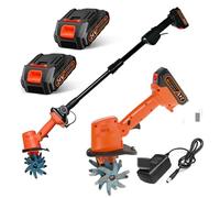 Mini cultivateur rotatif sans fil 21 volts, cultivateur rotatif horticole électrique, avec 2 batteries, 10 cm de profondeur de travail, 4 rangées de dents de pelle