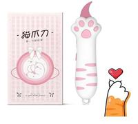 Mini Cutter Rétractable Sécurité, decoupe papier cadeau pliant avec Design Griffe de Chat Mignon, Lame en Acier pour Bureau, École, Artisanat, Papeterie(Rose)