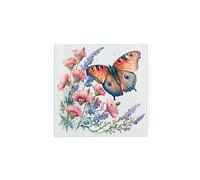 Mini dessous de plat carré en verre pour plan de travail en forme de papillon, motif floral peint papillon, support de poêle, planche à découper, protection de plan de travail avec pieds antidérapants