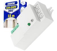 Mini Detecteur Mouvement à Micro-Ondes Max 2000W 220-240V Protection IP20 | Angle D'action 360° - Portée 15 m - Couleur Blanche - Garantie de 10 Ans - MONTERAL