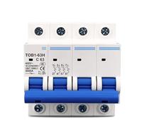 Mini disjoncteur 4P AC MCB TOB1-63 C Type 230/400V ~ 50HZ/60HZ, 3A 6A 10A 16A 20A 25A 32A 40A 50A 63A, 1 pièce(4P 20A)