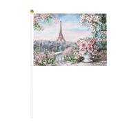 Mini drapeaux à main avec imprimé Tour Eiffel Paris 14 x 20,8 cm | 100 % polyester résistant à la déchirure, couleurs vives qui ne se décolorent pas, lot de 6/10, mât réutilisable de 30 cm