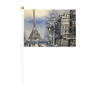 Mini drapeaux romantiques de Paris Tour Eiffel à main | Drapeaux de 14 x 20,8 cm, dessus lisse et arrondi, idéal pour les défilés, les jeux de football, les fêtes