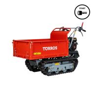 Mini dumper à chenilles 600 kg avec benne plate basculante 6,5 CV démarrage électrique 3 vitesses avant +1 vitesse arrière Torros MRP600HE