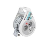- Mini enrouleur 2 prises 2P+T + 2 USB - 7m - Gris
