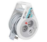 Zenitech Mini enrouleurs 2 prises 16A + 2 USB - Gris