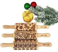 Mini-ensemble de rouleaux à pâtisserie en bois gravés – 3 pièces pour biscuits et pâte à modeler
