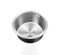 Mini évier de cuisine rond en acier de 45 cm avec trop-plein, encastrable et montage sur le dessus, kit de vidage et fixations parfaites pour les petits