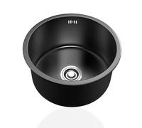 Mini Evier Inox,Petit Evier Cuisine Rond Noir,éVier de Cuisine 1 Bac,Lavabo Cuisin pour Caravane,Bar,FaçOns D'Installer Sur Le Plan et Sous Plan