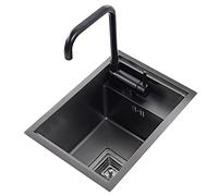 Mini évier noir - 30 x 45 cm en acier sans acier, design dissimulé pour cuisine et balcon, évier invisible peu encombrant avec siphon, intérieur moderne